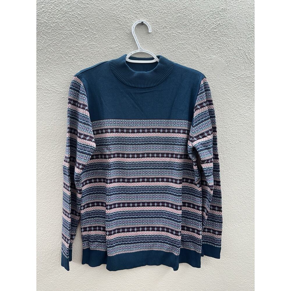 The Tog Shop Womens Sweater Size Large Teal Fair Isle Long Sleeve Knit NWTs